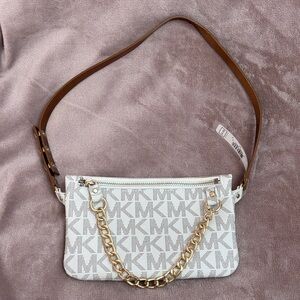 Michael Kors Monogram White and Tan Fanny Pack and Shoulder Bag
